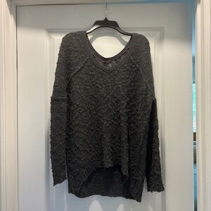 Elan Dark Gray Textured V Neck Long Sleeve Sweater.